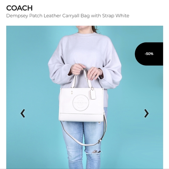 COACH Dempsey Patch Leather Carryall Bag with Strap White - Picture 7 of 8